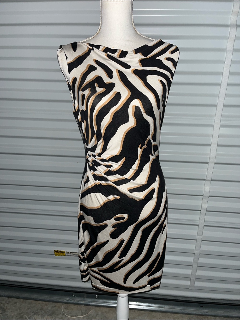 Diane Von Furstenberg Zebra-Print Sleeveless Midi Dress in Black, Cream & Tan